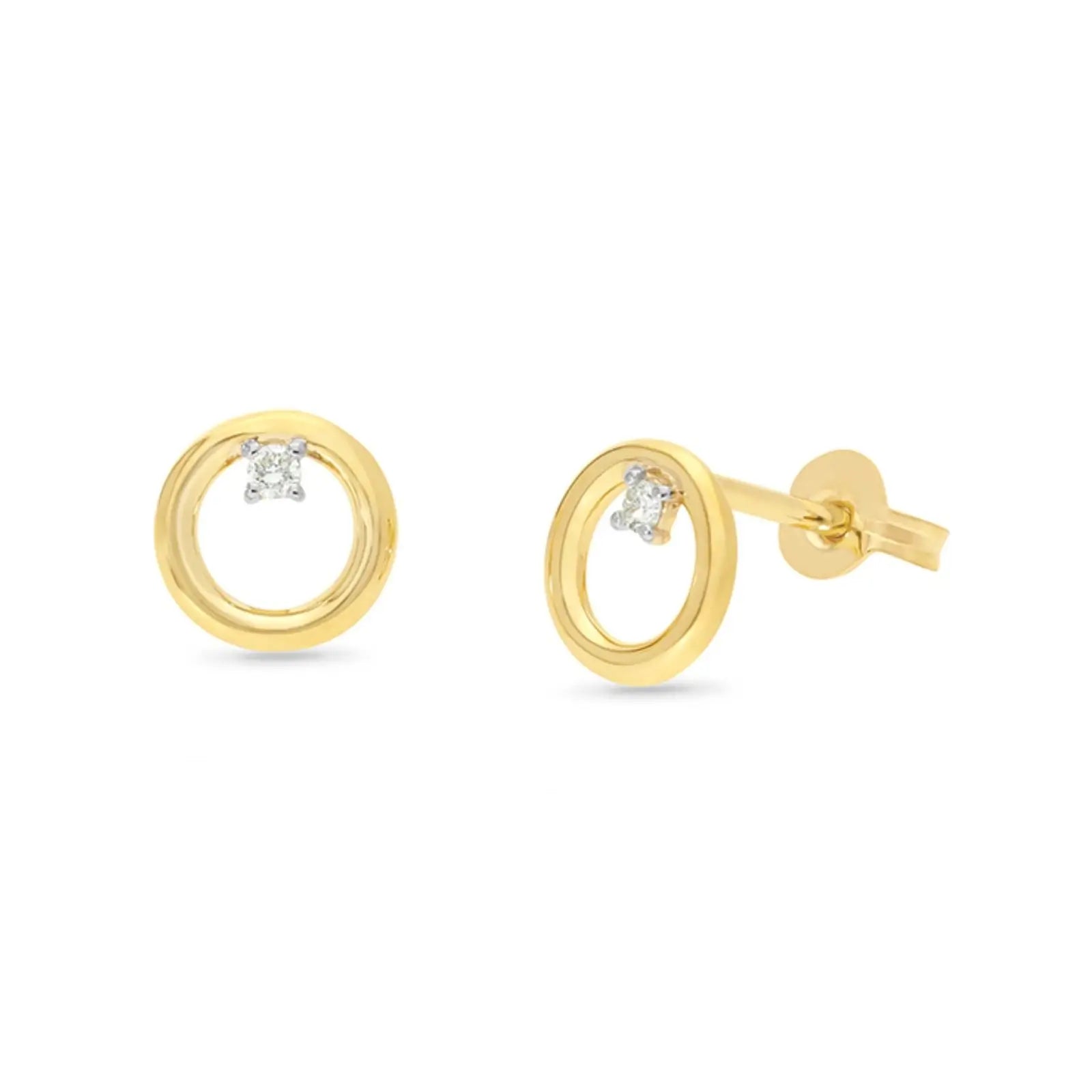 9ct Yellow Gold Open Circle Earrings With Diamond