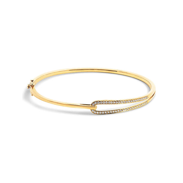 9ct Yellow Gold Oval Diamond Set Hinged Buckle Design Bangle