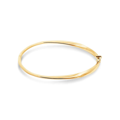 9ct Yellow Gold Oval Hinged Slightly Twisted Bangle