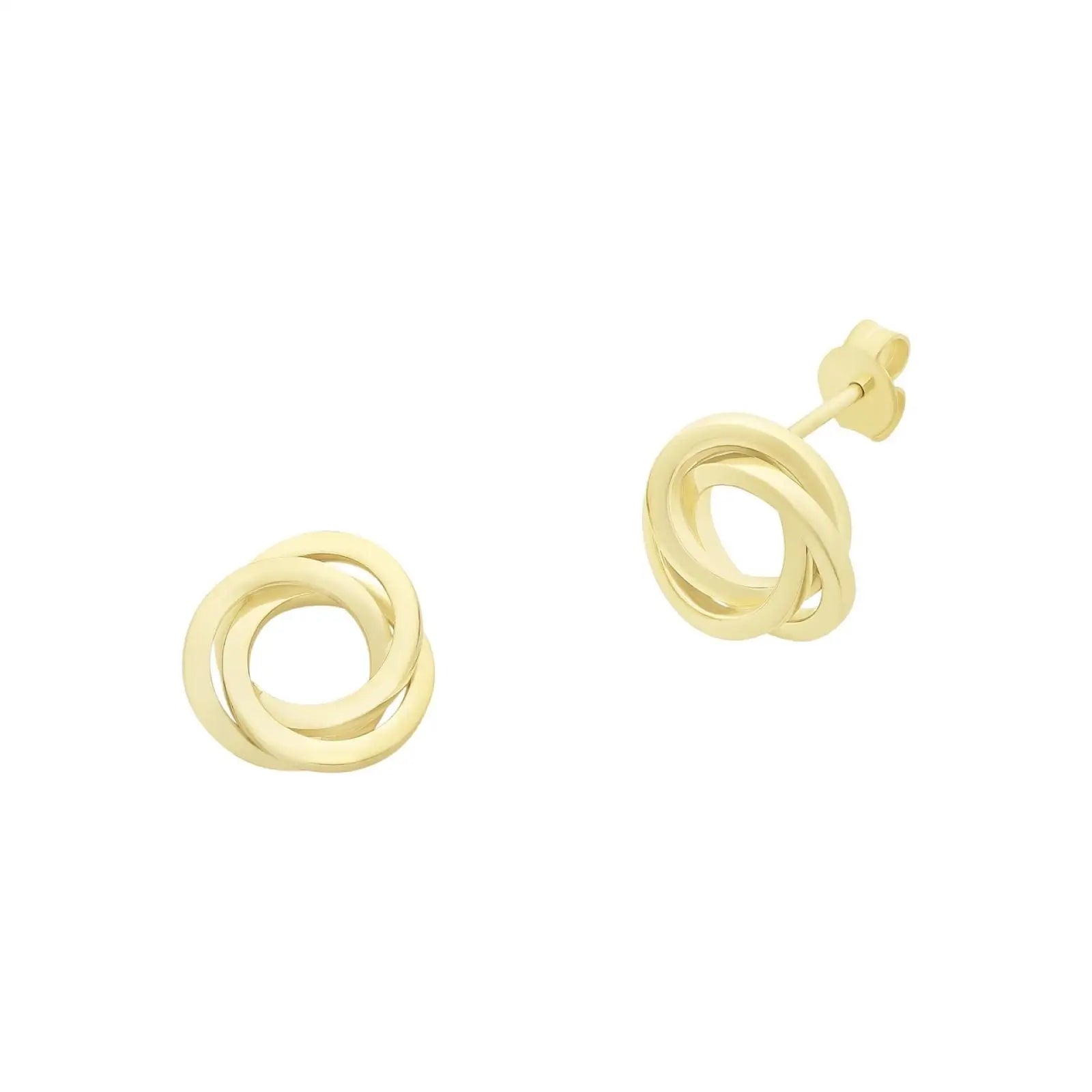 9ct Yellow Gold Silver Filled Interlocking Circle Stud Earrings