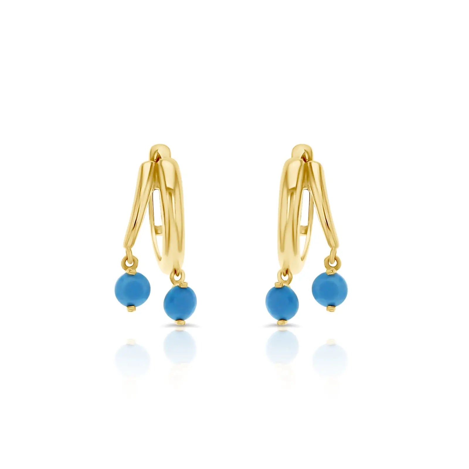 9ct Yellow Gold Turquoise Double Drop Huggie Earrings