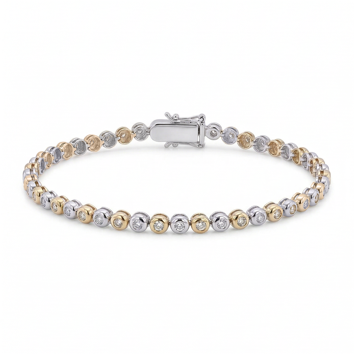 9ct Two Tone Diamond Tennis Bracelet
