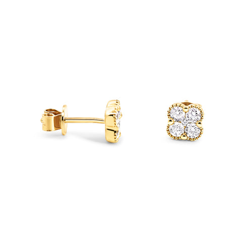 9ct Yellow Gold Lab Grown Diamond Four Leaf Clover Stud Earring - alternate view