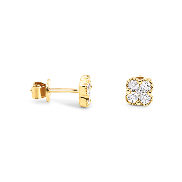 9ct Yellow Gold Lab Grown Diamond Four Leaf Clover Stud Earring - alternate view