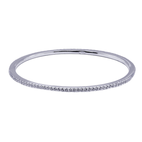 Sterling Silver Oval Cubic Zirconia Solid Bangle - alternate view