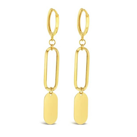 9ct Yellow Huggie With Open Oval Drop & Flat Oval Disc - alternate view