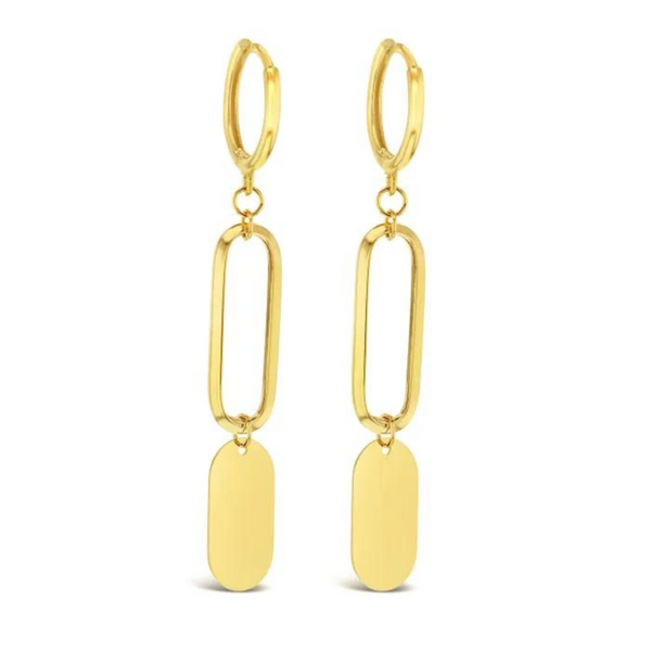 9ct Yellow Huggie With Open Oval Drop & Flat Oval Disc - alternate view