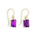 9ct Yellow Gold Rectangular Amethyst Drop Earrings