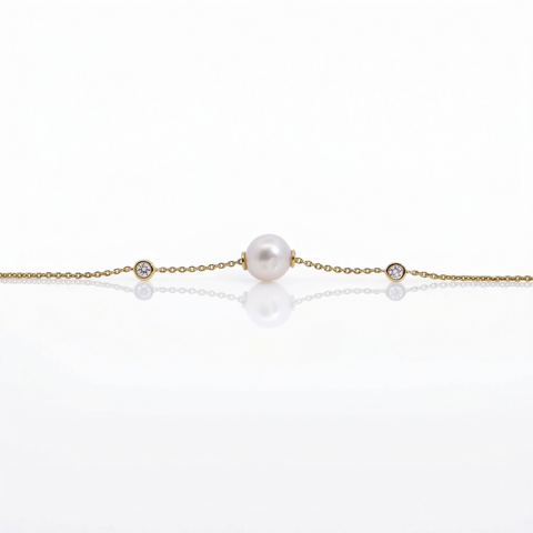 9ct Yellow Gold Freshwater Pearl & Lab Grown Diamond Bracelet - alternate view
