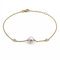 9ct Yellow Gold Freshwater Pearl & Lab Grown Diamond Bracelet