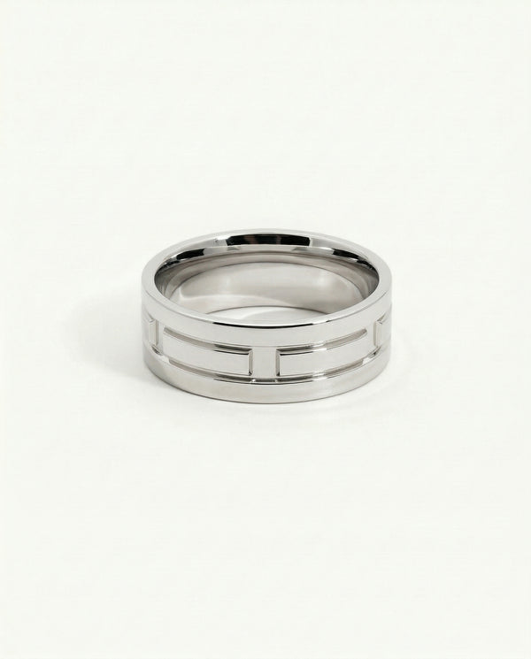 Men's Sterling Silver Patterned Wedding Ring - alternate view