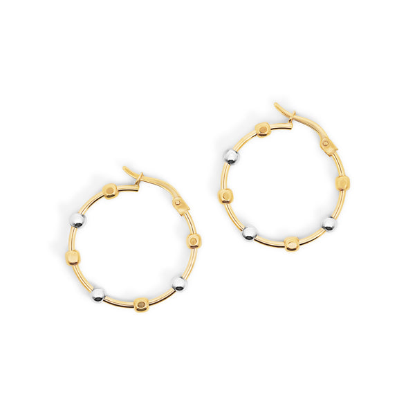 9ct TwoTone Hoop Earring With Stationed Balls