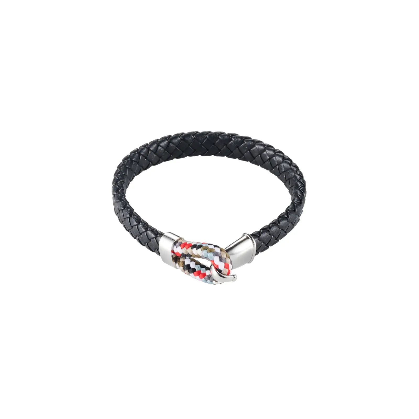 Men's Black Plaited Leather Bracelet