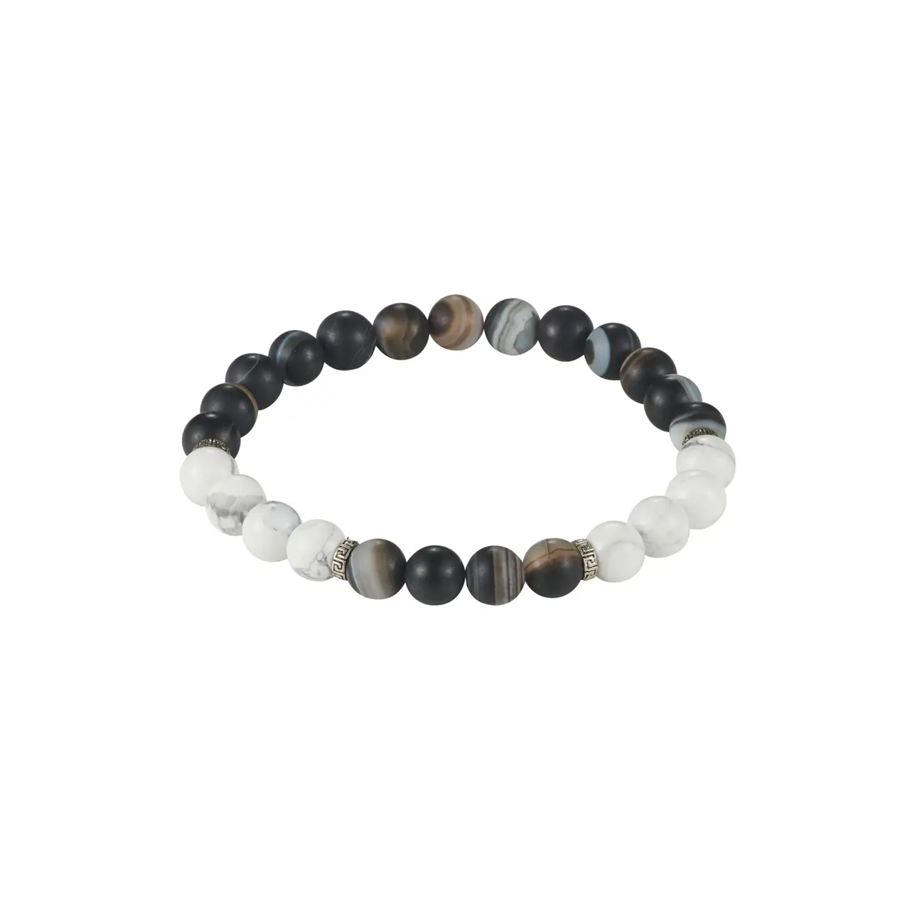 Men's White Jasper And Stone Beaded Bracelet On Elastic