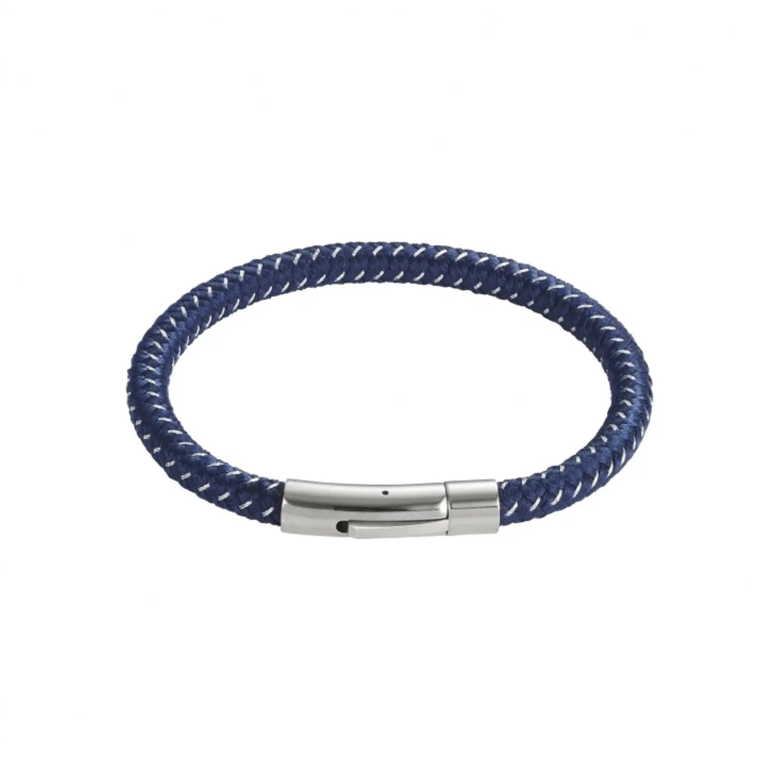 Men's Blue Leather & Stainless Steel Braided Bracelet