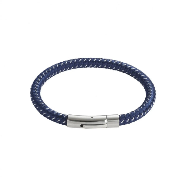 Men's Blue Leather & Stainless Steel Braided Bracelet