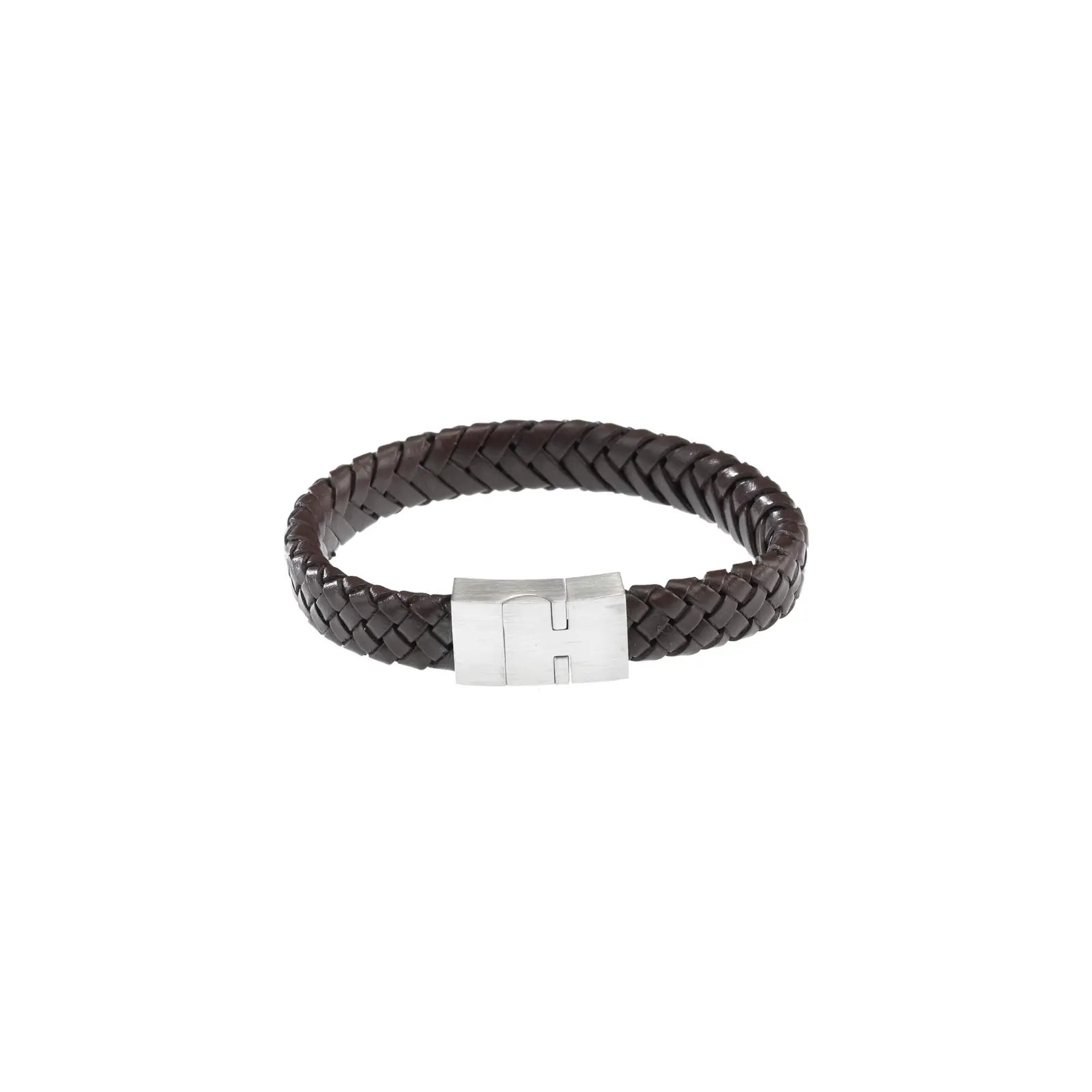 Men's Brown Plaited Leather Bracelet