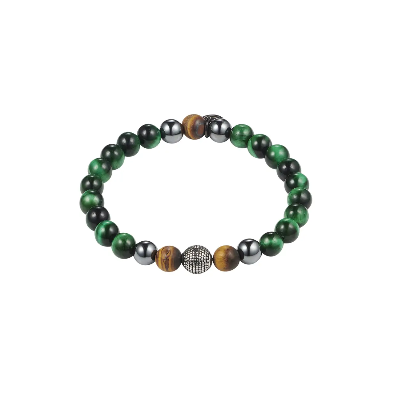 Mens Green Tiger Eye, Hematite & Tiger Eye Bracelet