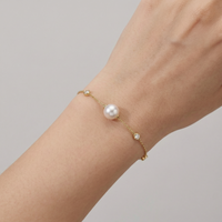 9ct Yellow Gold Freshwater Pearl & Lab Grown Diamond Bracelet