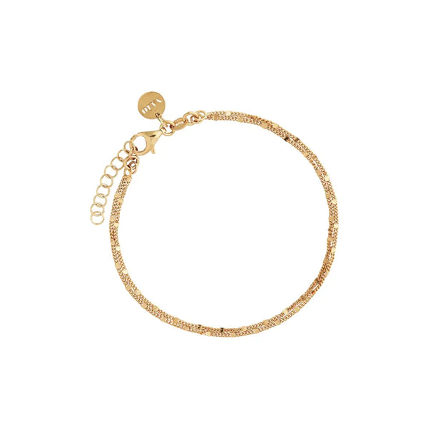 Najo Yellow Gold Plated Curb And Mirror Link Double Strand Bracelet