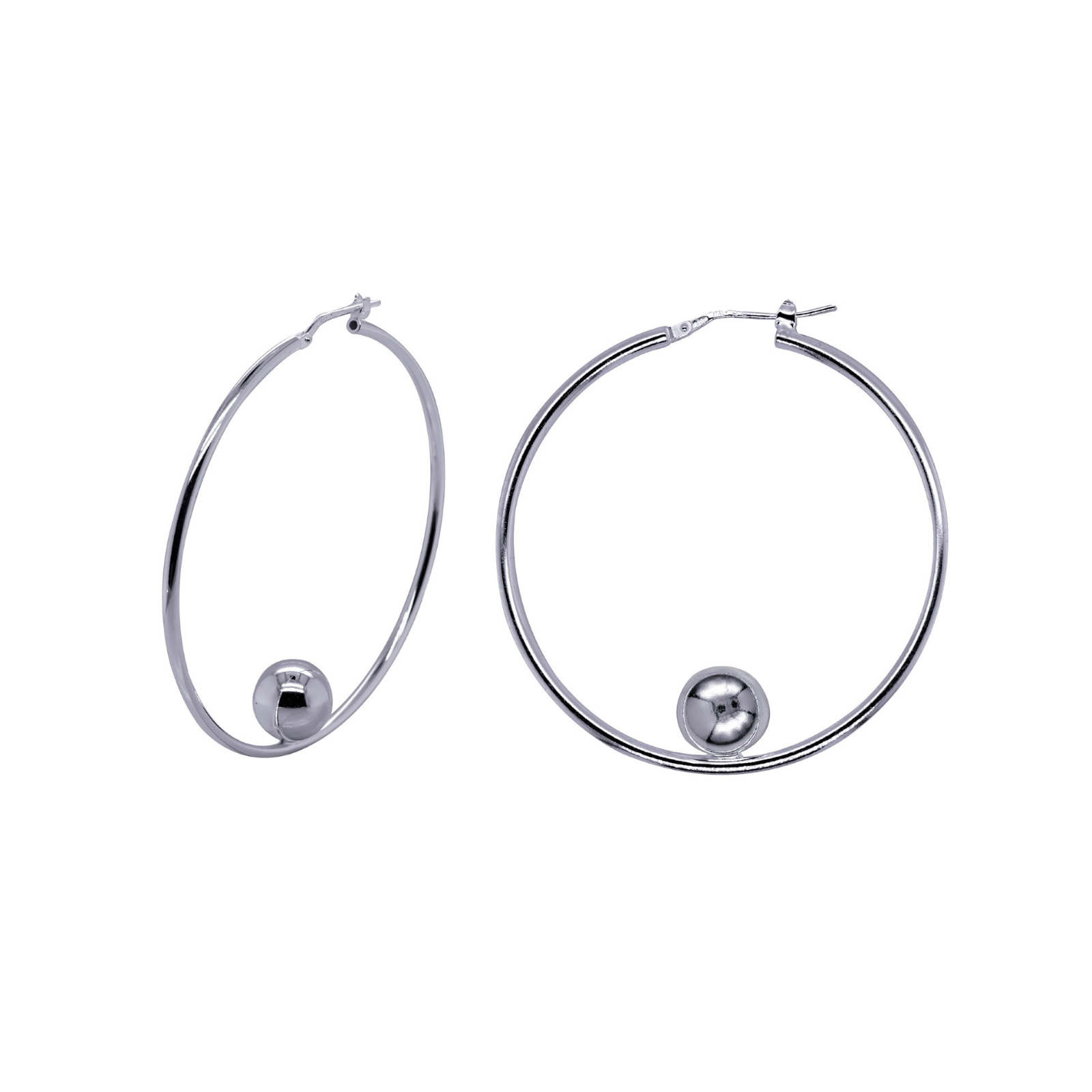 Sterling Silver Hoop Earrings With Fixed Ball