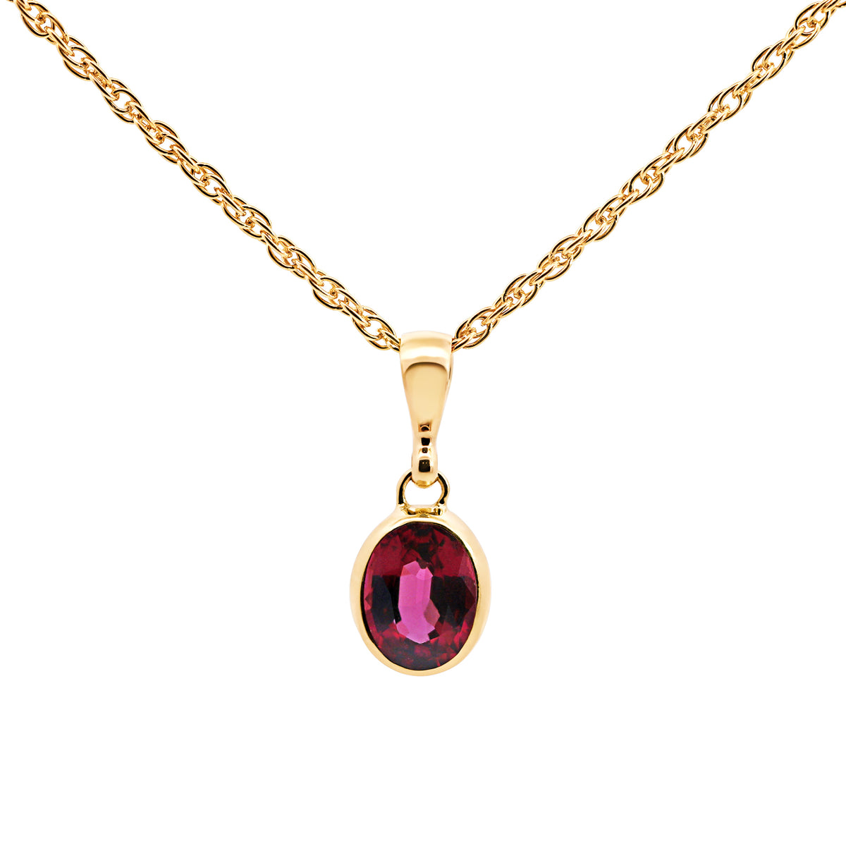 9ct Yellow Gold Oval Rhodolite Garnet Pendant