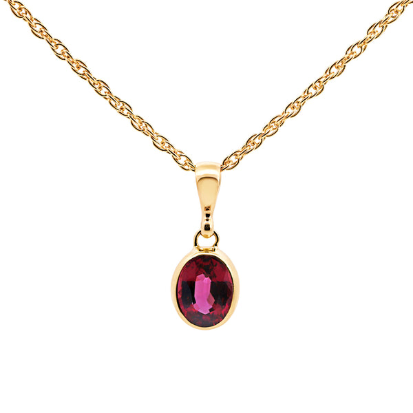 9ct Yellow Gold Oval Rhodolite Garnet Pendant