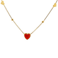 9ct Italian Yellow Gold Necklace With Small Polished Hearts And Carnelian Heart