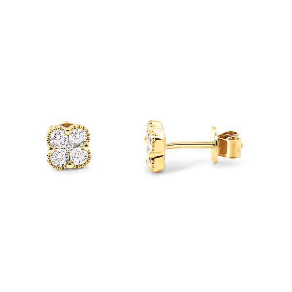 9ct Yellow Gold Lab Grown Diamond Four Leaf Clover Stud Earring