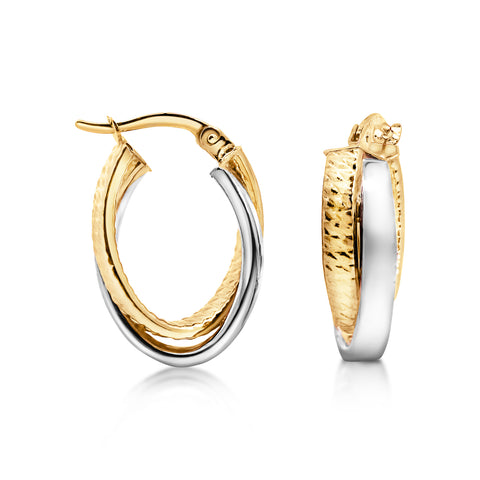 9ct Yellow Gold & Silver Interlocking Hoop Earrings