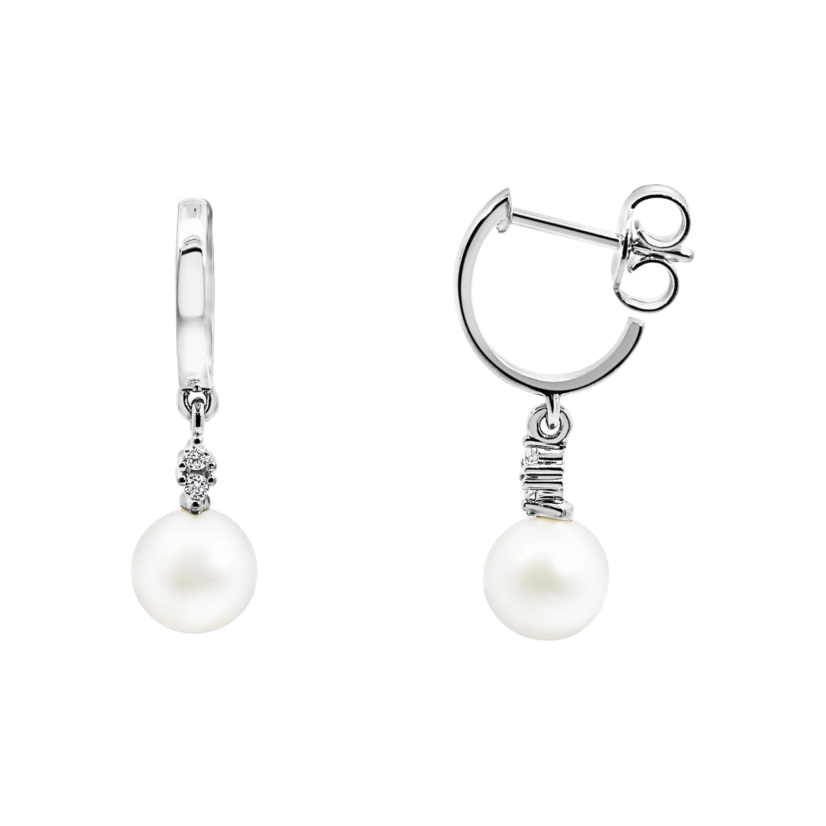 9ct White Gold Freshwater Pearl & Diamond Drop Earring