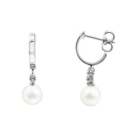 9ct White Gold Freshwater Pearl & Diamond Drop Earring