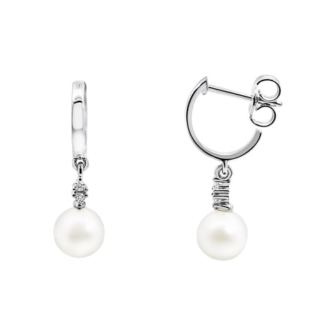 9ct White Gold Freshwater Pearl & Diamond Drop Earring