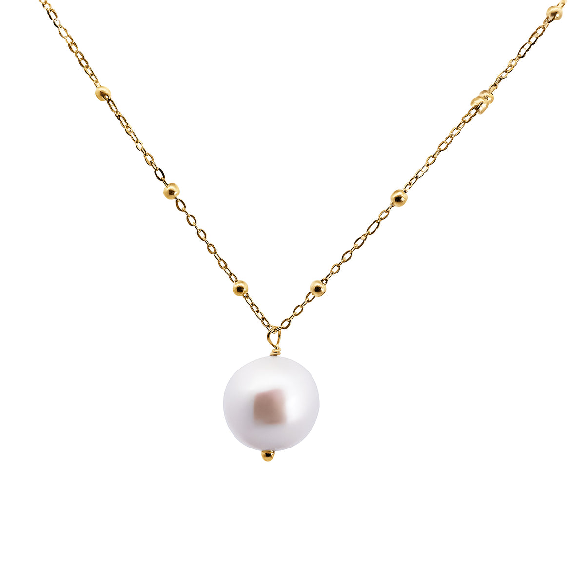 9ct Italian Yellow Gold Fine Station Ball Chain With Freshwater Pearl