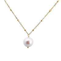 9ct Italian Yellow Gold Fine Station Ball Chain With Freshwater Pearl