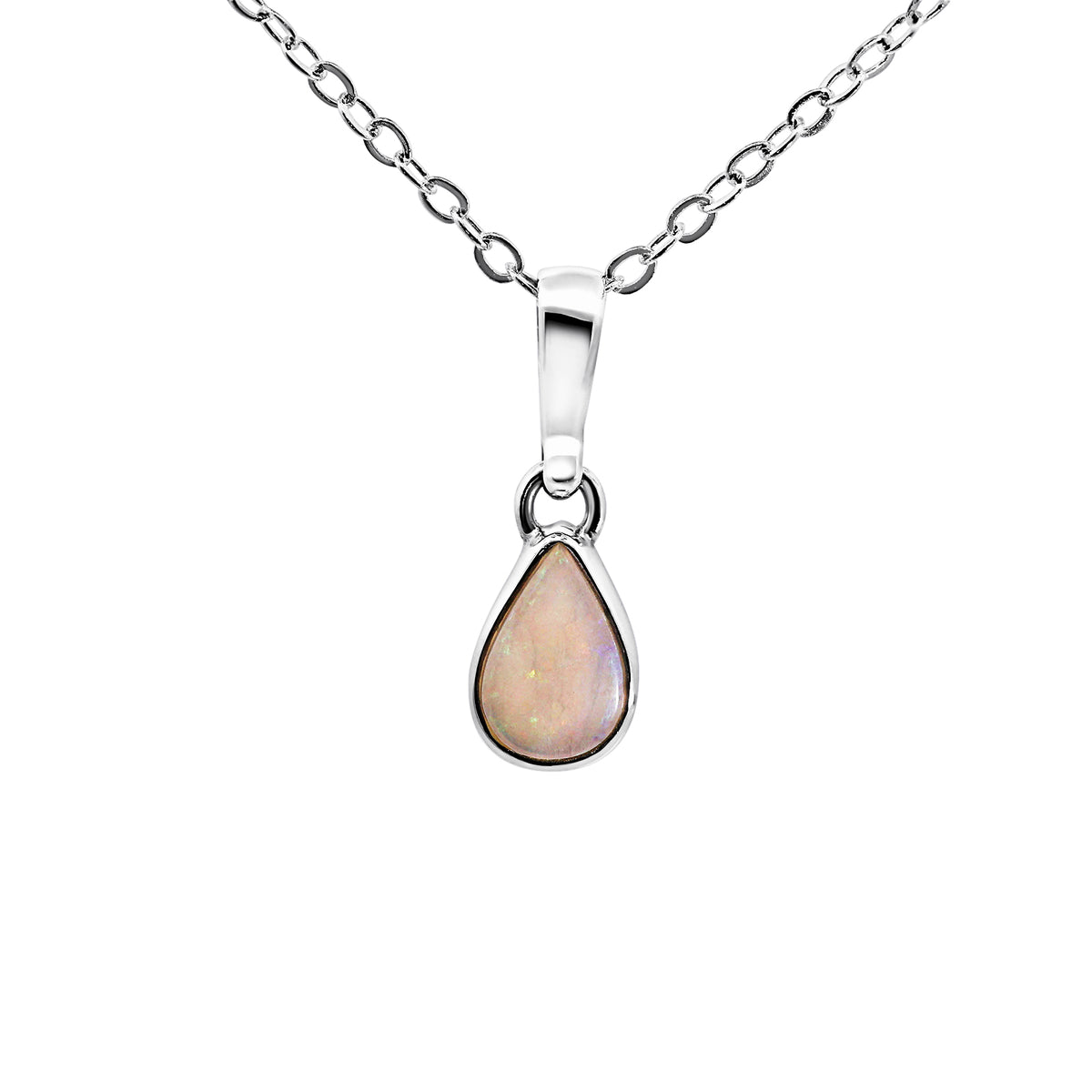 Sterling Silver Solid Pear Shape White Opal Pendant