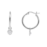 Sterling Silver Hoop Earring With Cubic Zirconia Heart Drop