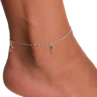 Sterling Silver Oval Figaro Anklet With Hanging Dolphins