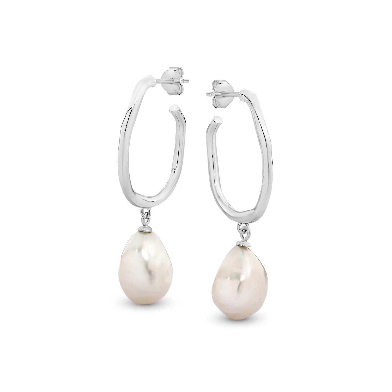 Sterling Silver Baroque Freshwater Pearl Hoop Earrings