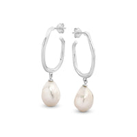 Sterling Silver Baroque Freshwater Pearl Hoop Earrings