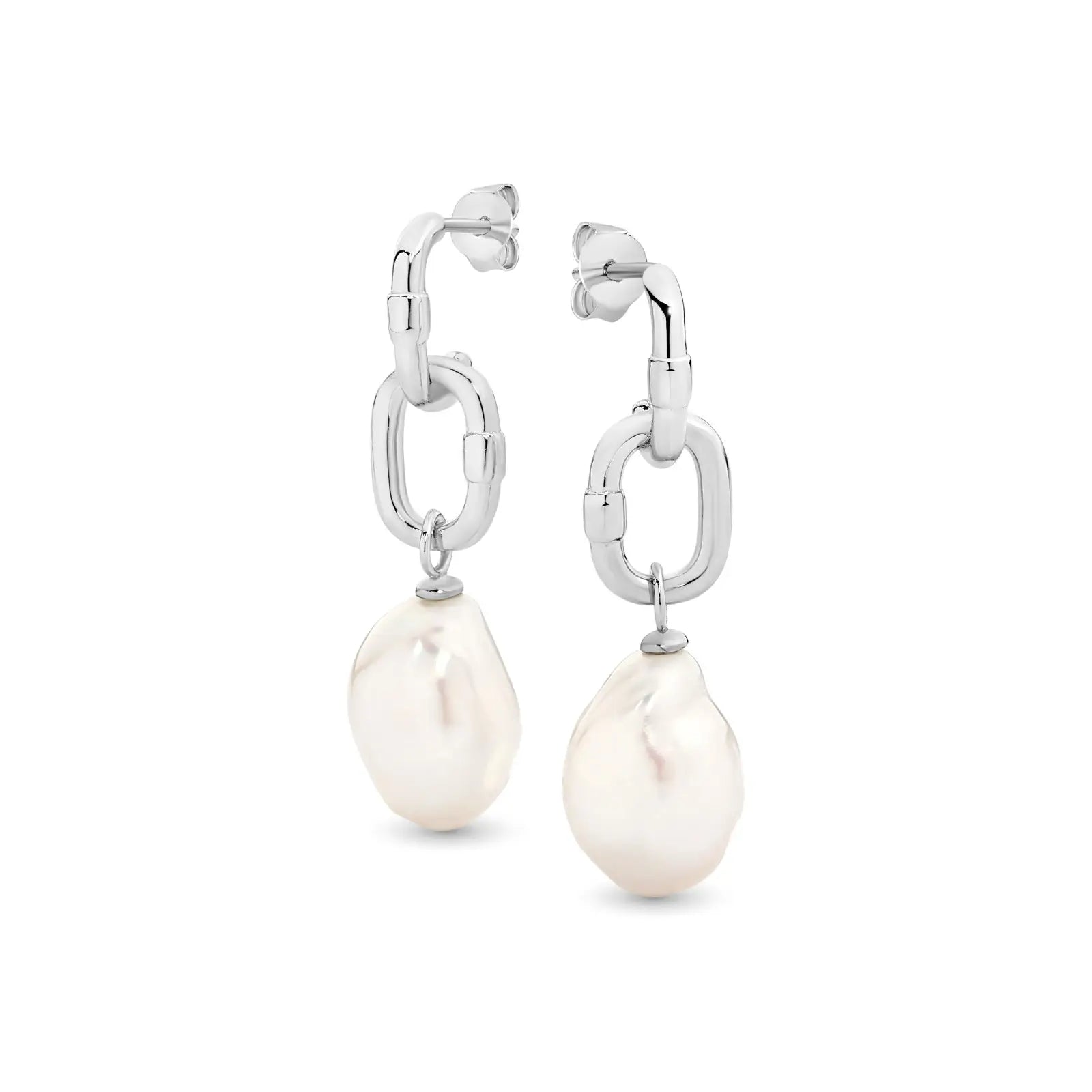 Sterling Silver Baroque Freshwater Pearls Link Studs