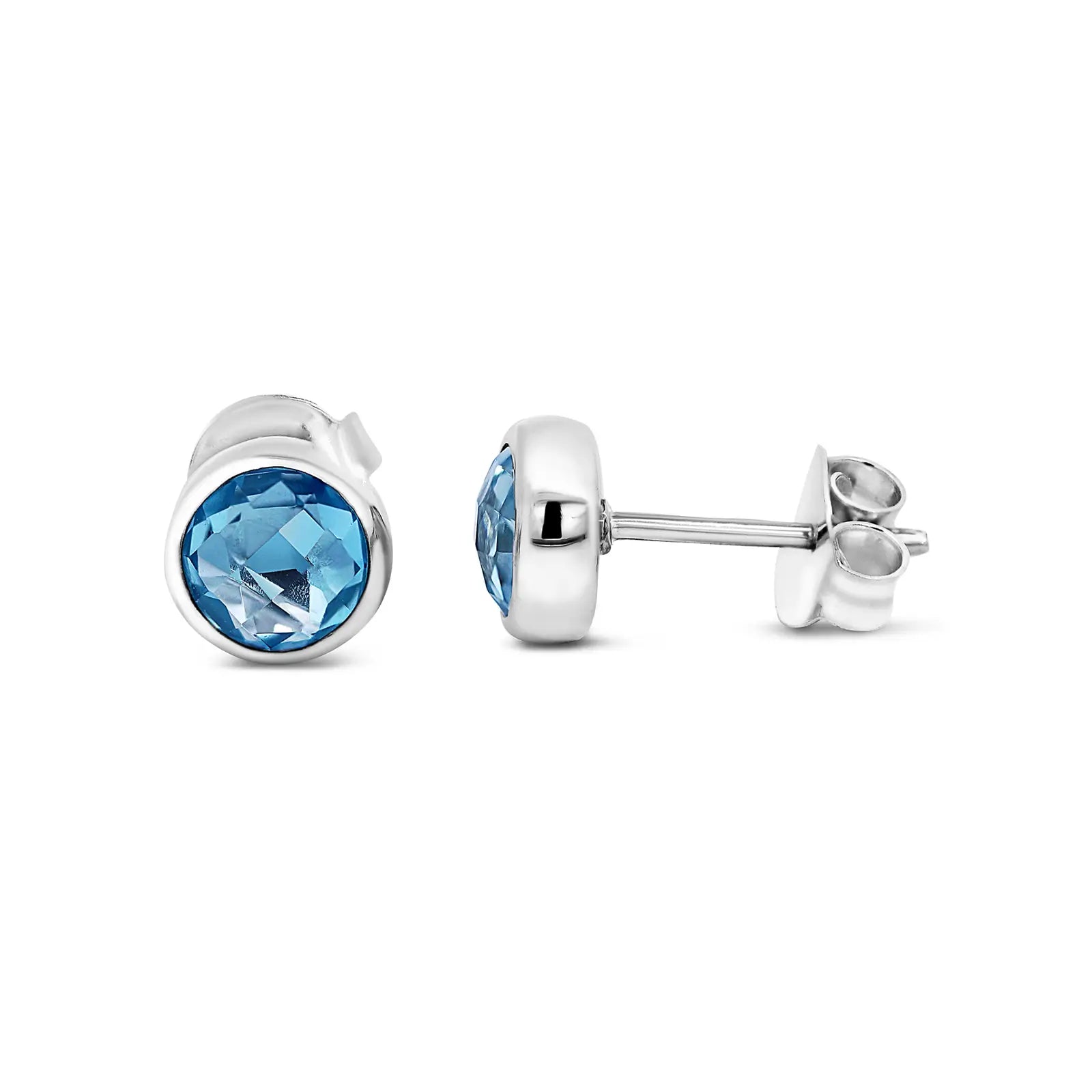 Sterling Silver Bezel Set Blue Topaz Stud Earrings