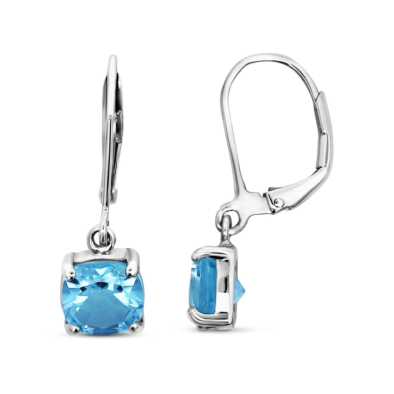 Sterling Silver Blue Topaz Cushion Cut Earrings