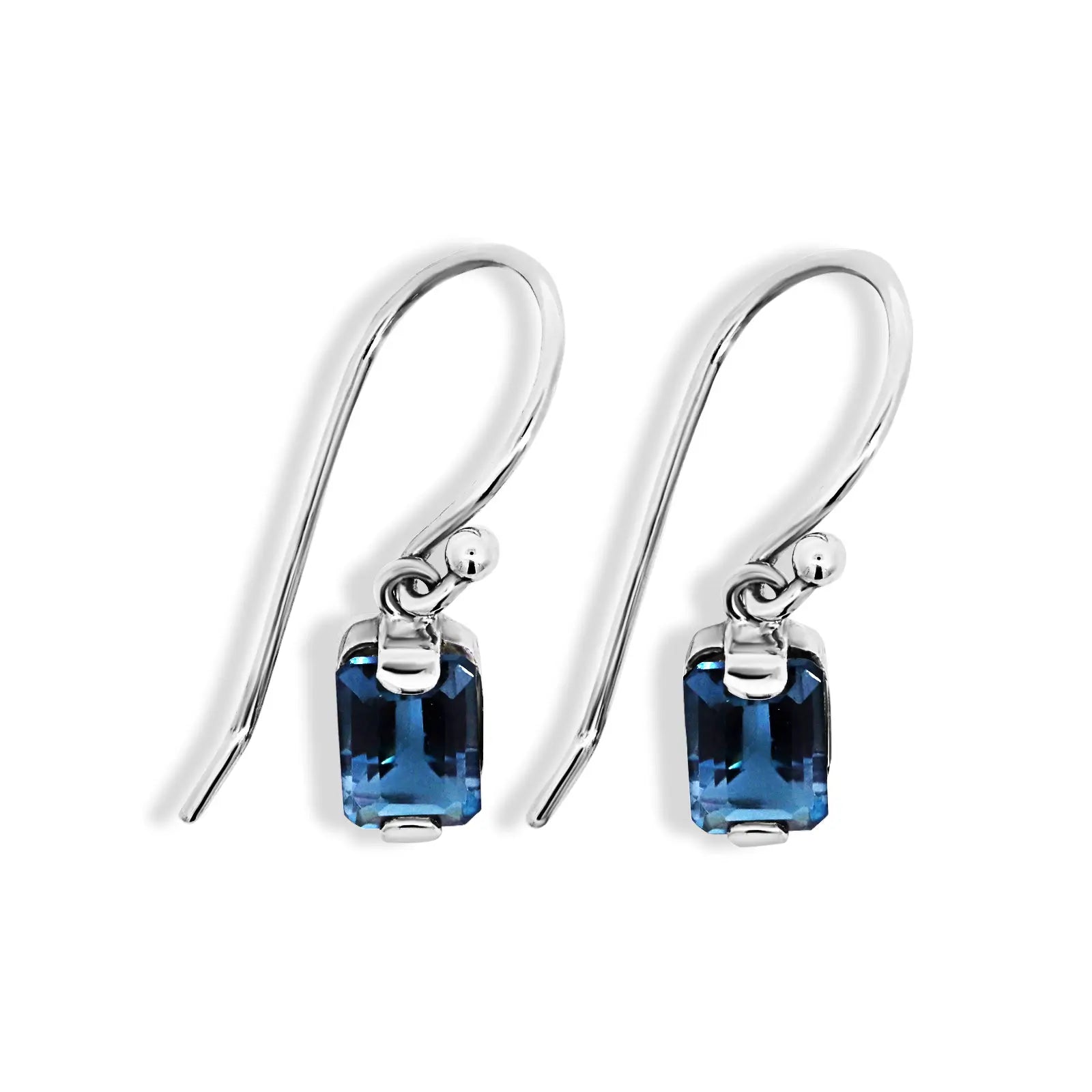 Sterling Silver Blue Topaz Emerald Cut Drop Earrings