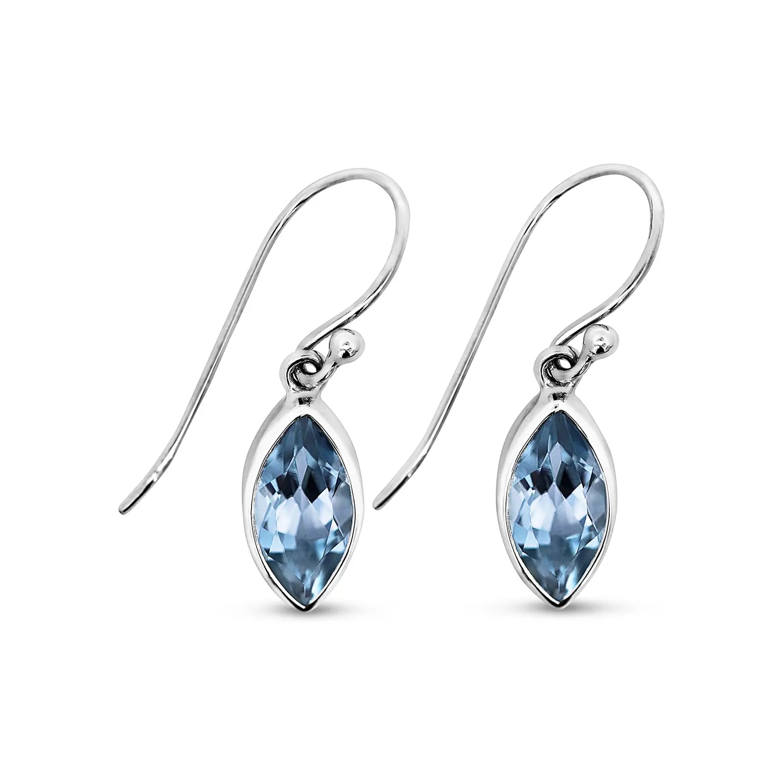 Sterling Silver Blue Topaz Marquise Bezel Set Drop Earrings