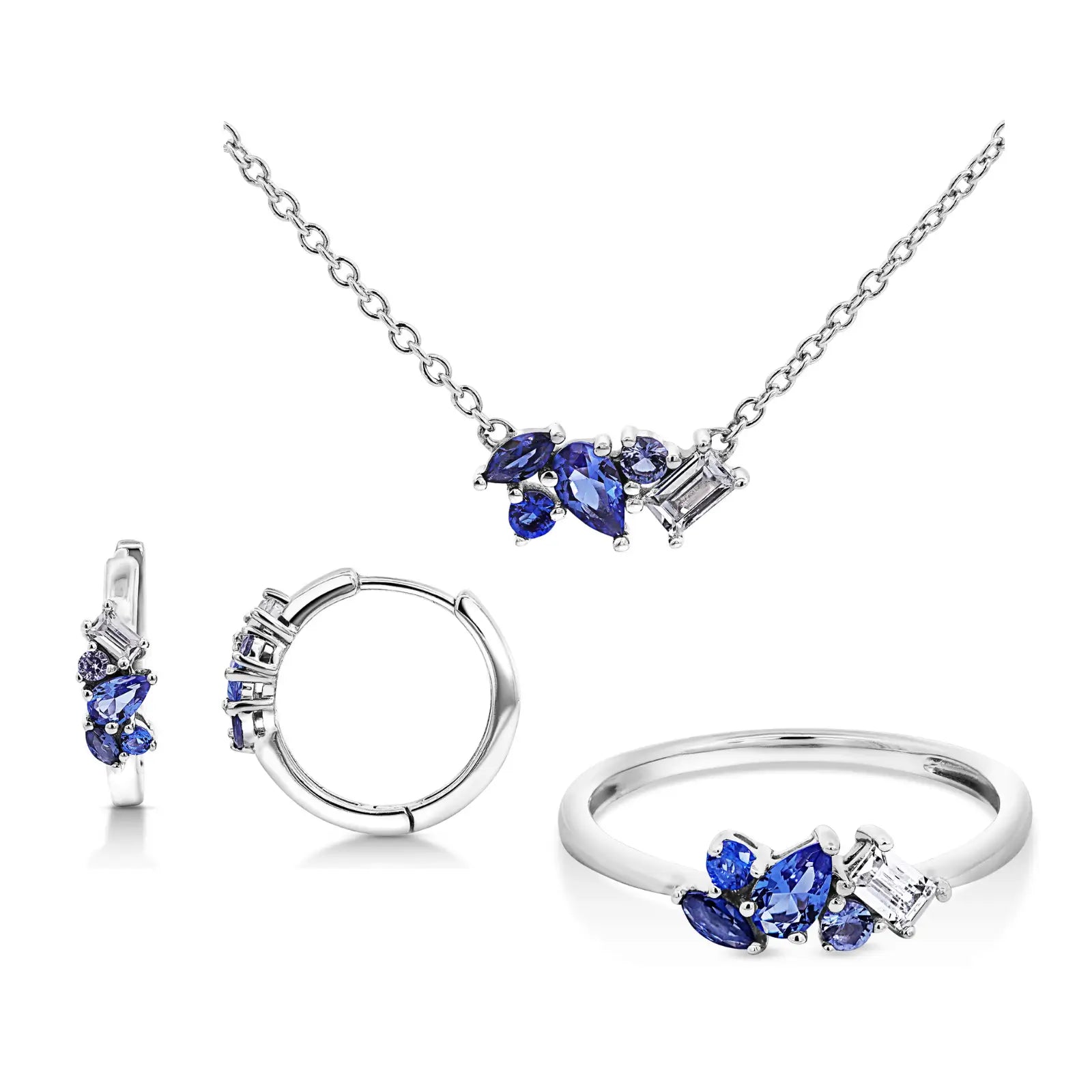 Sterling Silver Blue & White Cubic Zirconia Bundle