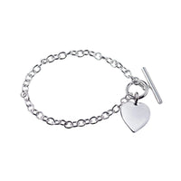 Sterling Silver Cable Bracelet With T-Bar And Heart