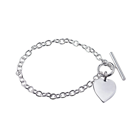 Sterling Silver Cable Bracelet With T-Bar And Heart
