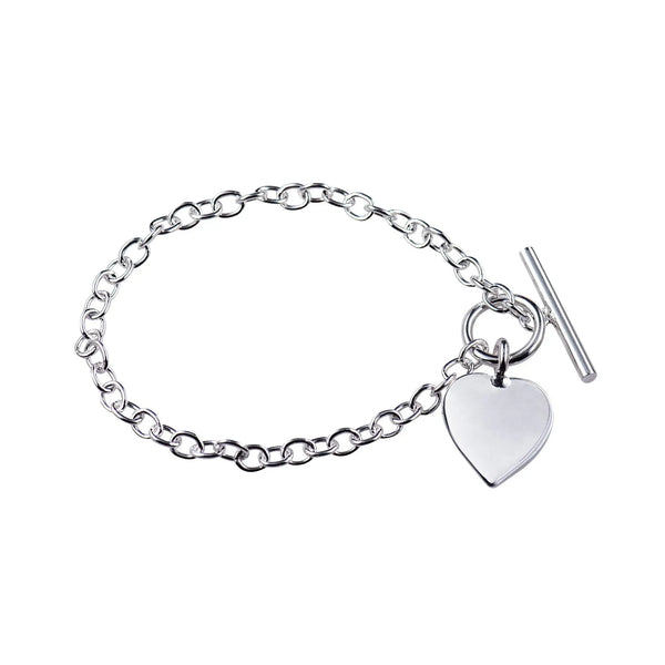 Sterling Silver Cable Bracelet With T-Bar And Heart