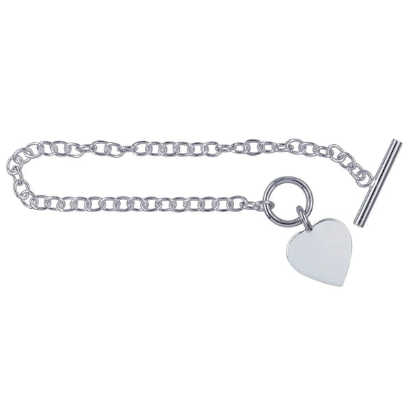 Sterling Silver Cable Bracelet With T-Bar And Heart - alternate view